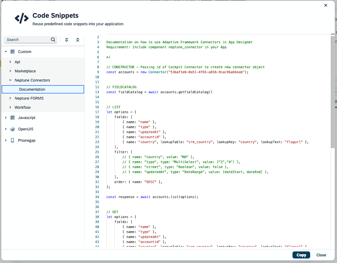 connector code snippet overview