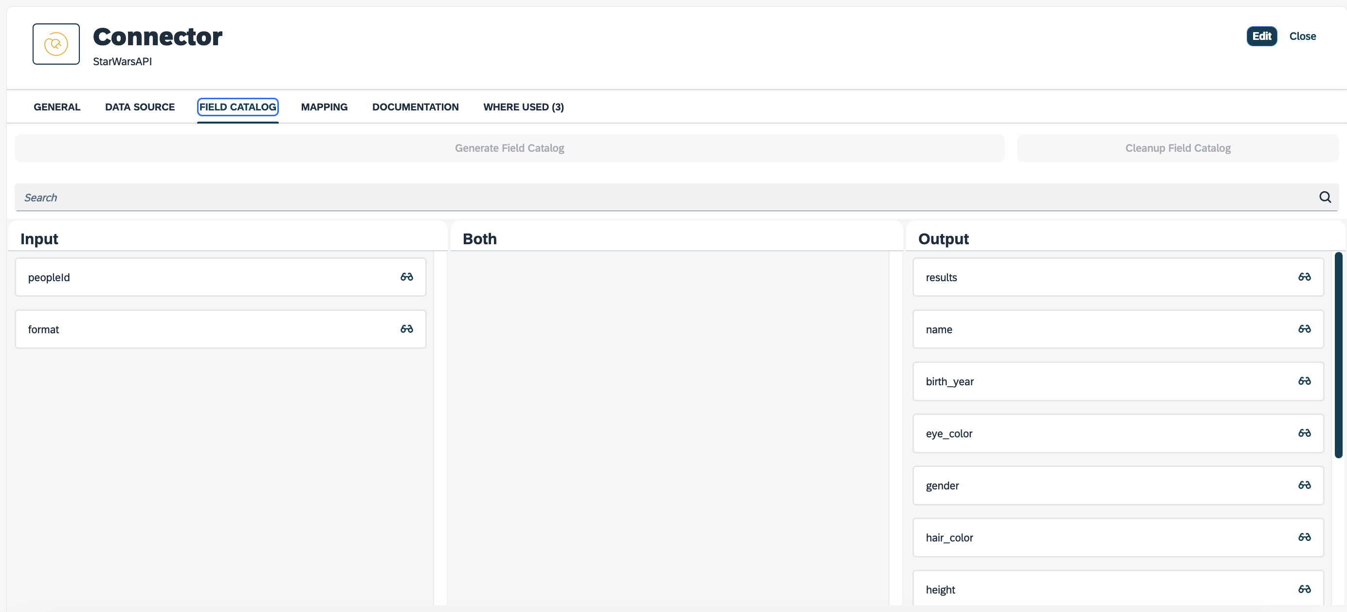 connector generate field catalog