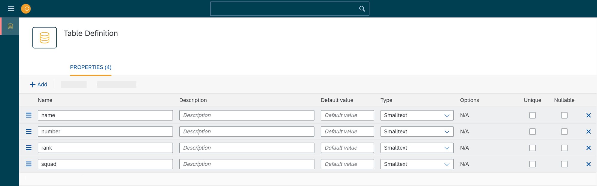 tabledefinition properties