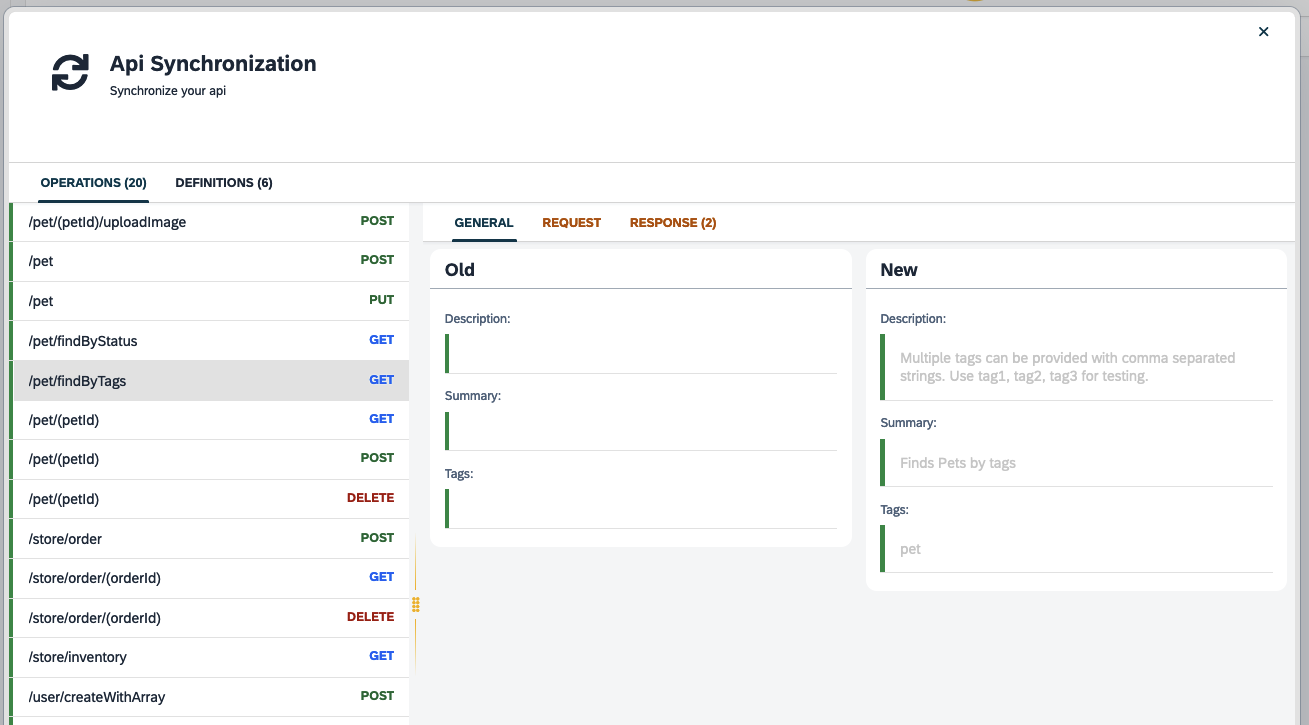 api designer api sync diff