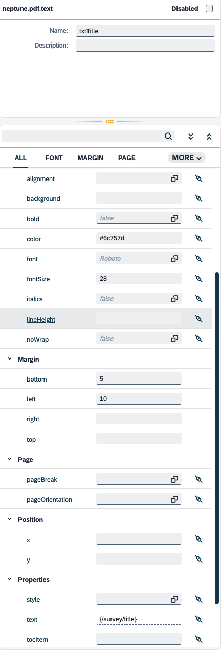 pdf designer property panel