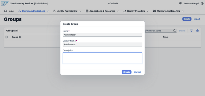 sap btp sso CIS create group