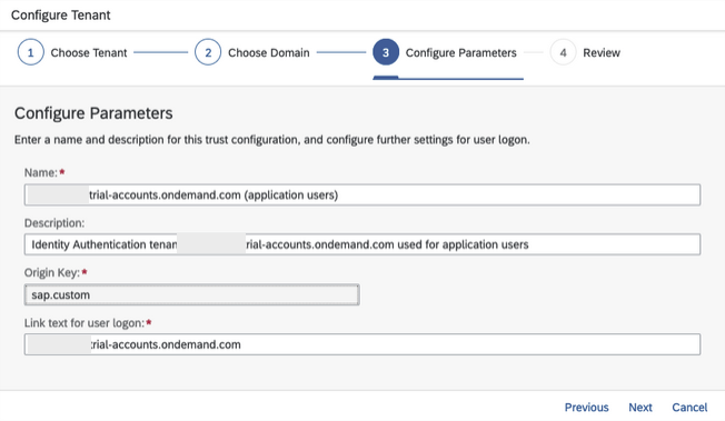 sap btp sso configure parameters