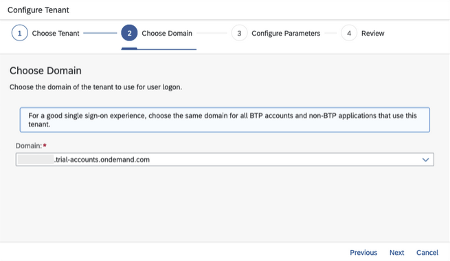 sap btp sso select domain