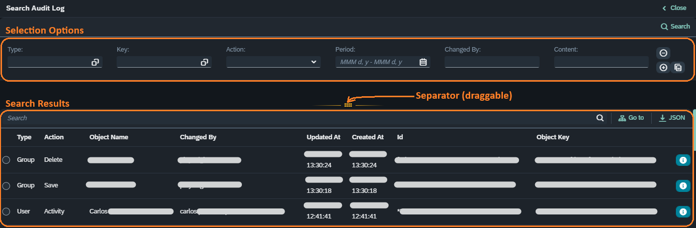 extended audits audit logs search results example