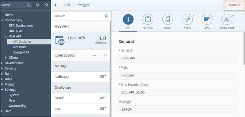 api designer delete