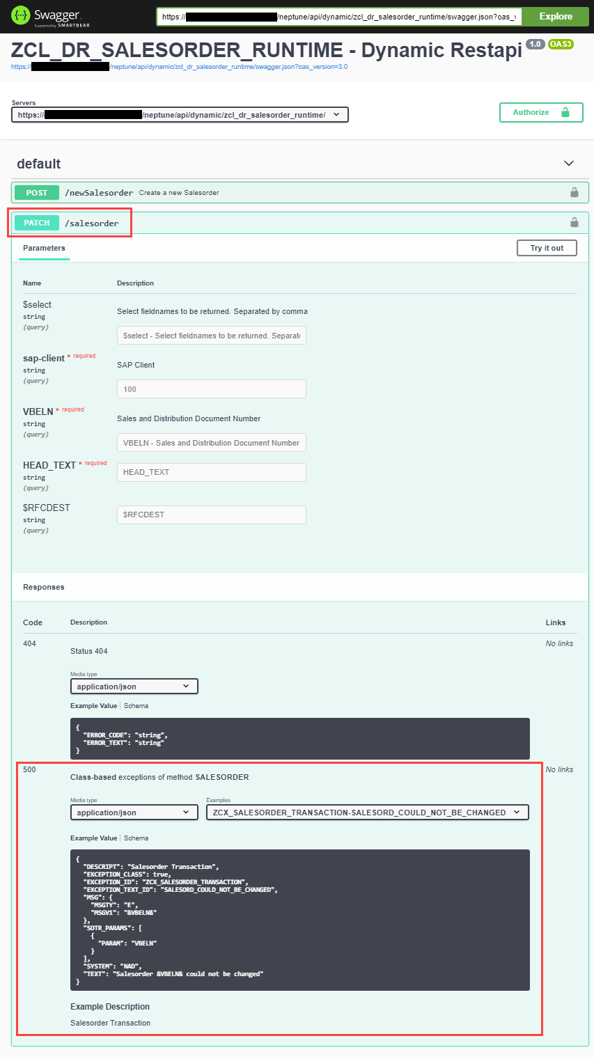 exceptionHandling Example Chain Swagger