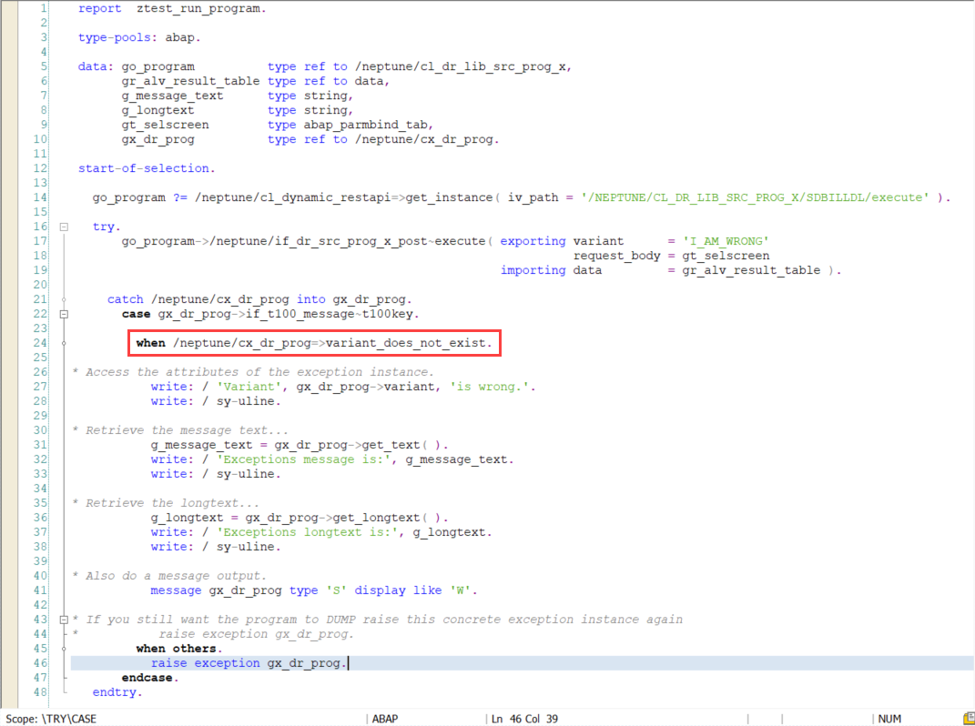 exceptionHandling Example Class ABAPHandling