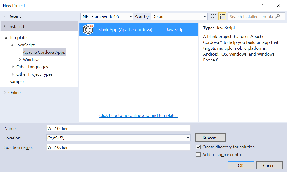 win10client visualstudio blank template