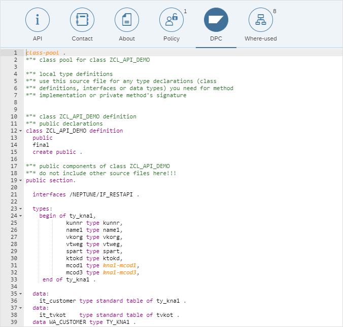 api designer abap code