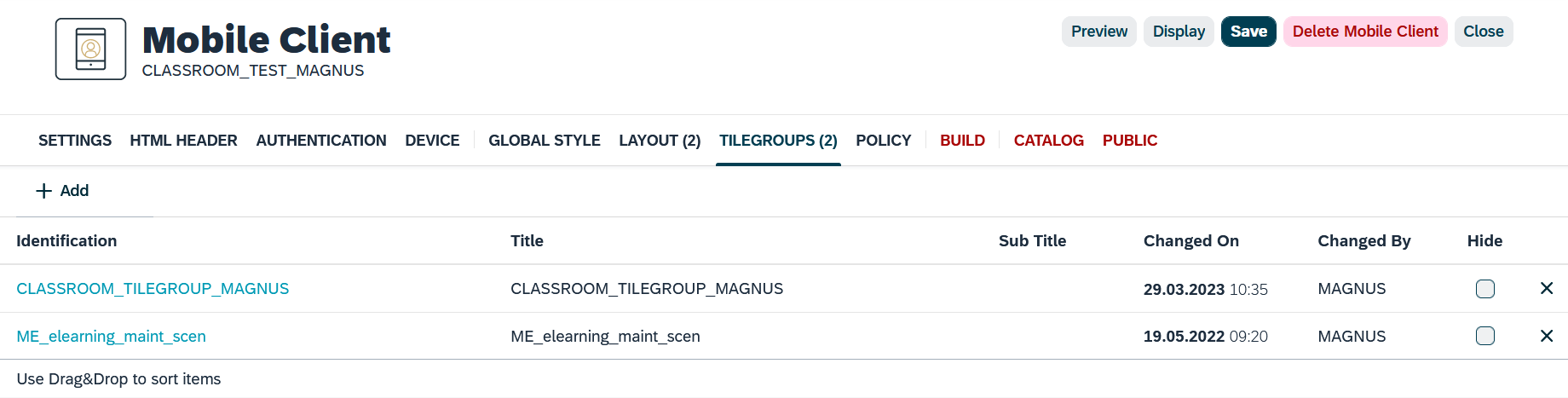 mobile client tilegroups