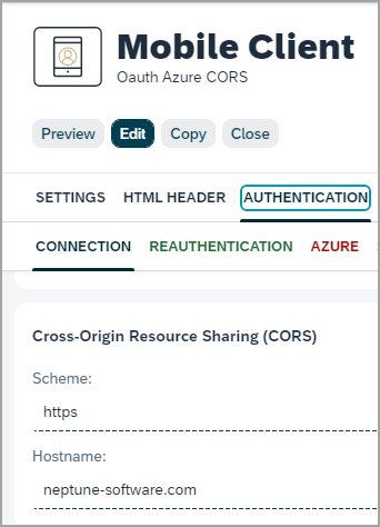 settings cors mobile client