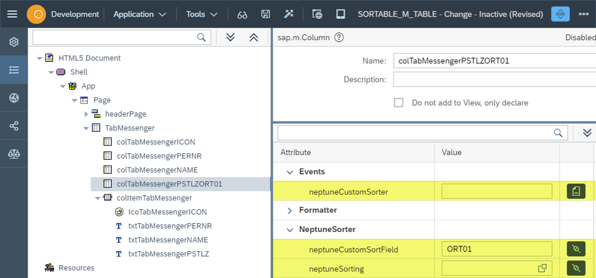 sap edition colum sort config