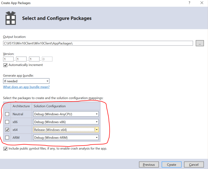 win10client visualstudio selectandconfigurepackage